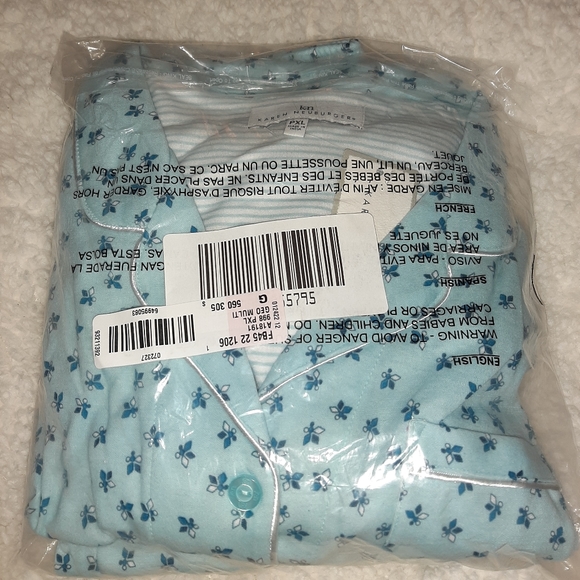 Sold ^ NWT Karen Neuburger Girlfriend LS Pajamas Petite XL Aqua Cotton - Picture 3 of 3